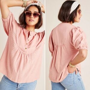 Anthropologie Pink Elinor Textured Short Balloon Sleeve Top Women’s Size Large